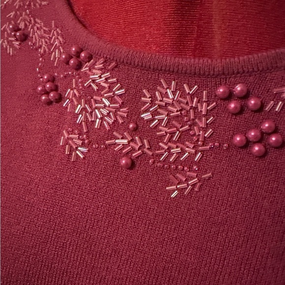 Tradition petite long sleeve sweater with beading along the front neckline. - Picture 1 of 8